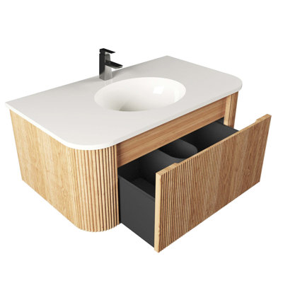 Meuble-lavabo mural moderne avec design incurvé et lavabo en céramique