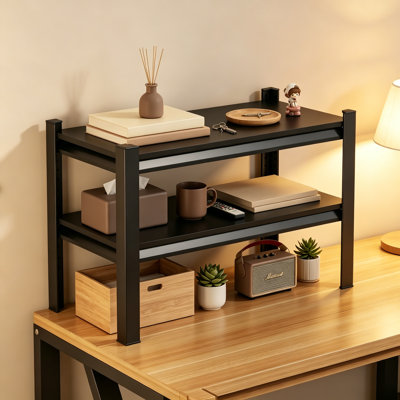 Industrial Desktop Book Shelf 2 Tier 14"W×12"D×22"H Metal Storage Bookshelf Heavy Duty Organizer for Study Room Reading Corner