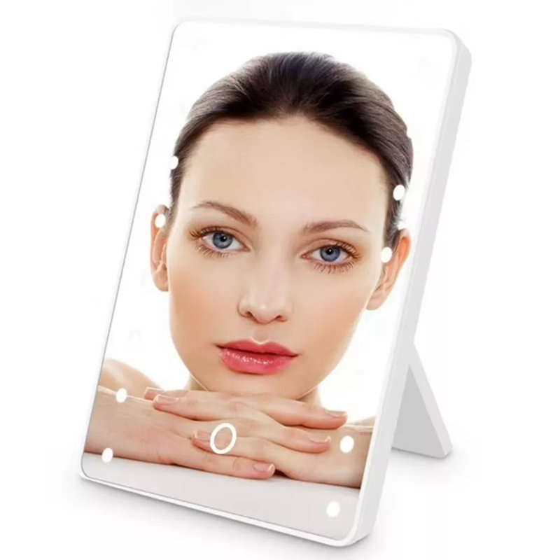 Miroir de maquillage pour coiffeuse avec 16 lumières DEL à intensité variable, commande tactile, mémoire et pivotant à 360 °, conception sans fil portable
