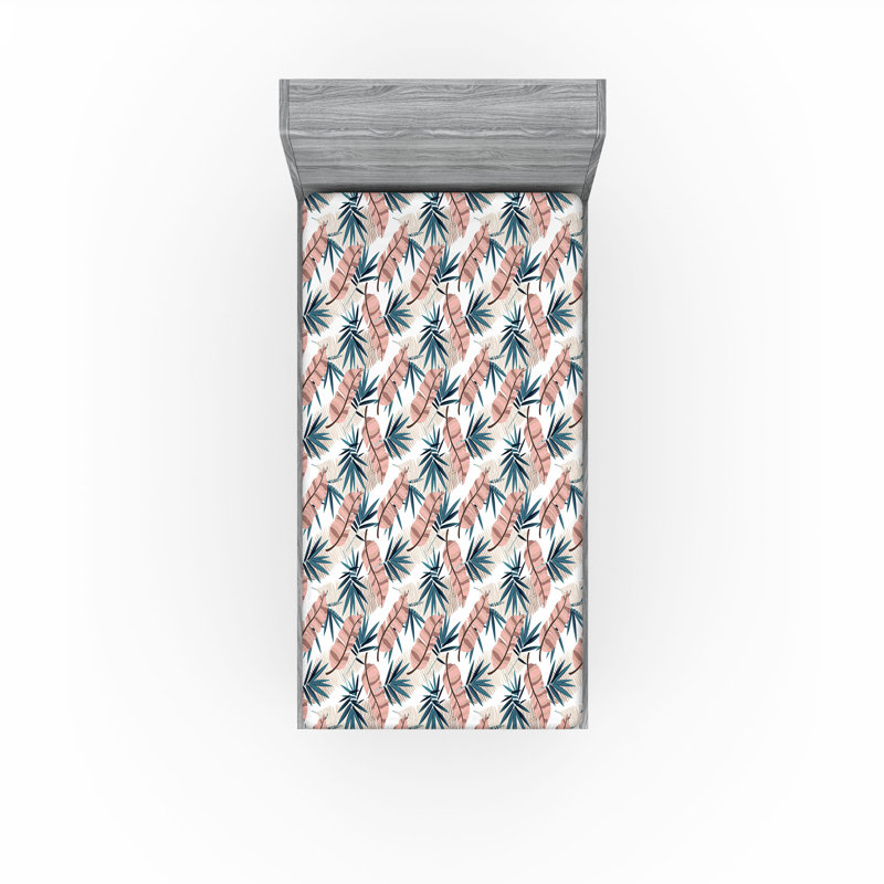 Drap-housse Ambesonne, Drap-housse de taille simple, Ivoire, vert fougère, rosé / floral