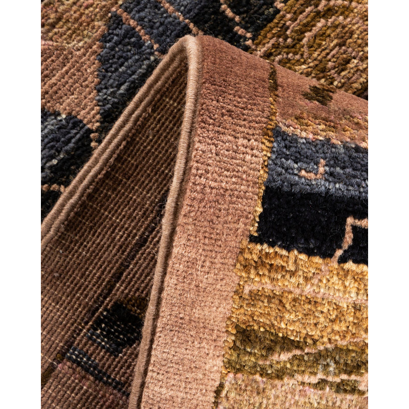 Tapis unique en laine noué à la main beige / brun / noir nouvel âge 4 pi 2 po x 6 pi 4 po