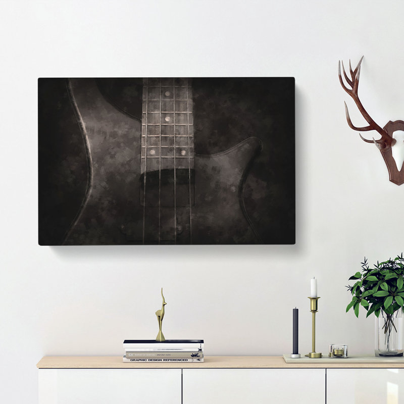 Top of a Black Bass Guitar - Wrapped Canvas, 60cm H x 91cm W x 3cm D