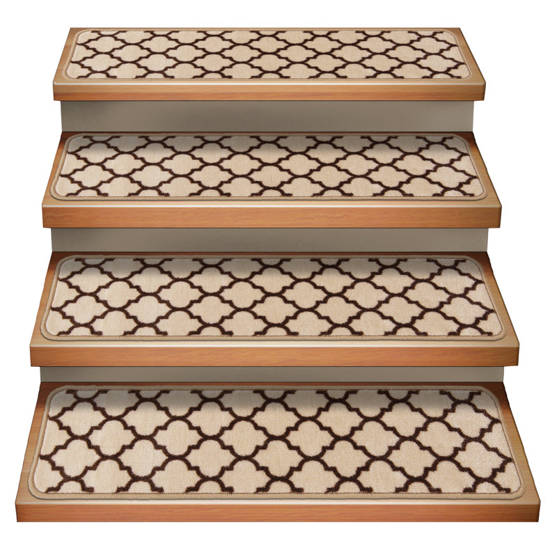 House, Home and More - Ensemble de 15 tapis d'escalier antidérapants - treillis marocain - crème vanille et brun café