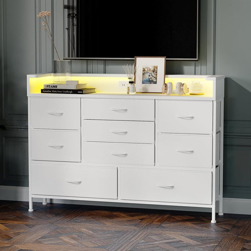 Commode blanche pour meuble télé avec tiroirs pour chambre à coucher