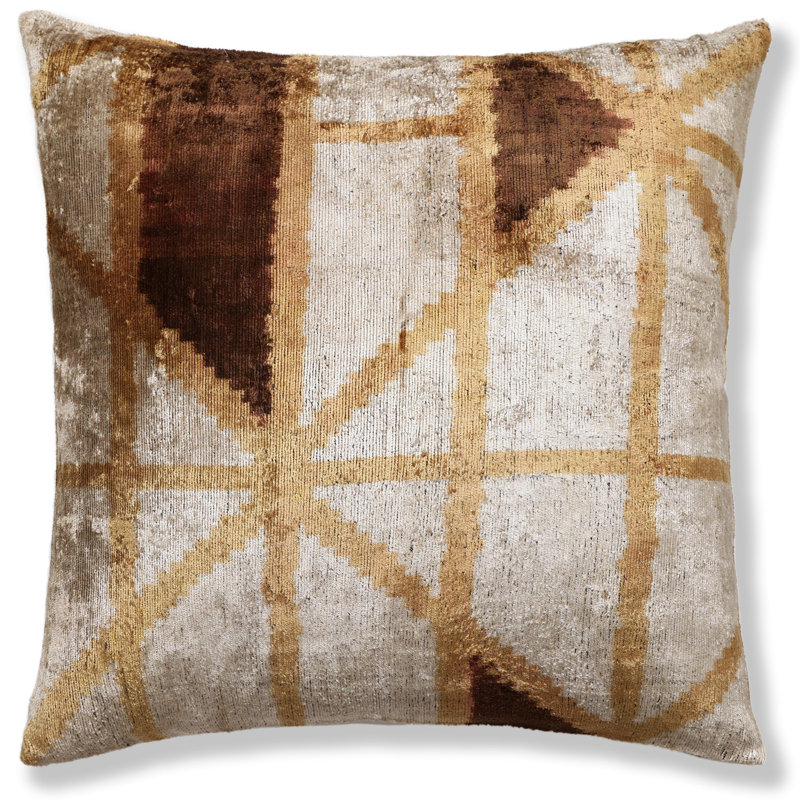 Coussin en velours de soie géométrique The Artisan - bronze et or 20 po x 20 po