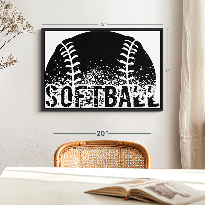 Impression sur toile noire Softball, H 17 po x l 25 po