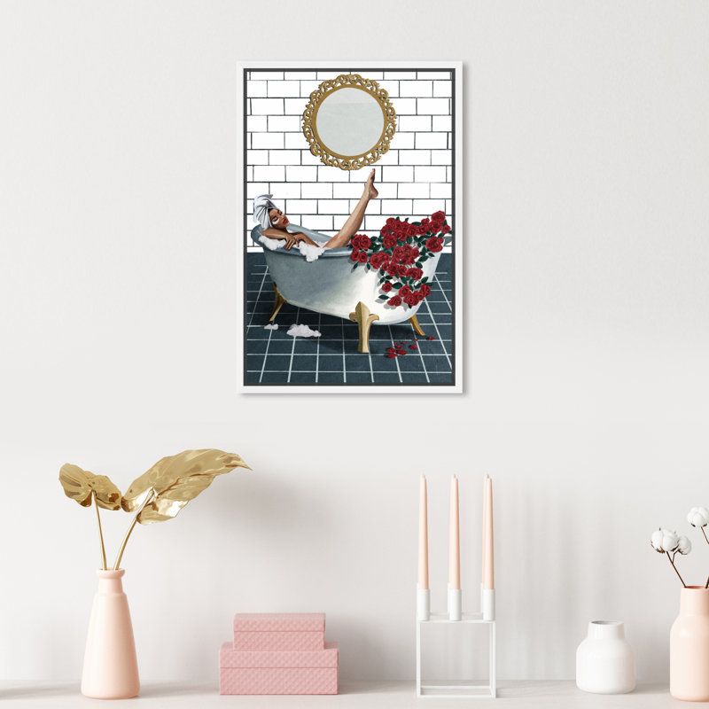 " Bath And Laundry Bathtime Lounge II, Glam Gold ", White Framed, 15" H x 10" W