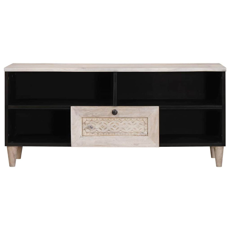 TV Cabinet With Drawer 105 X 33 X 46 Cm Solid Mango Wood, White