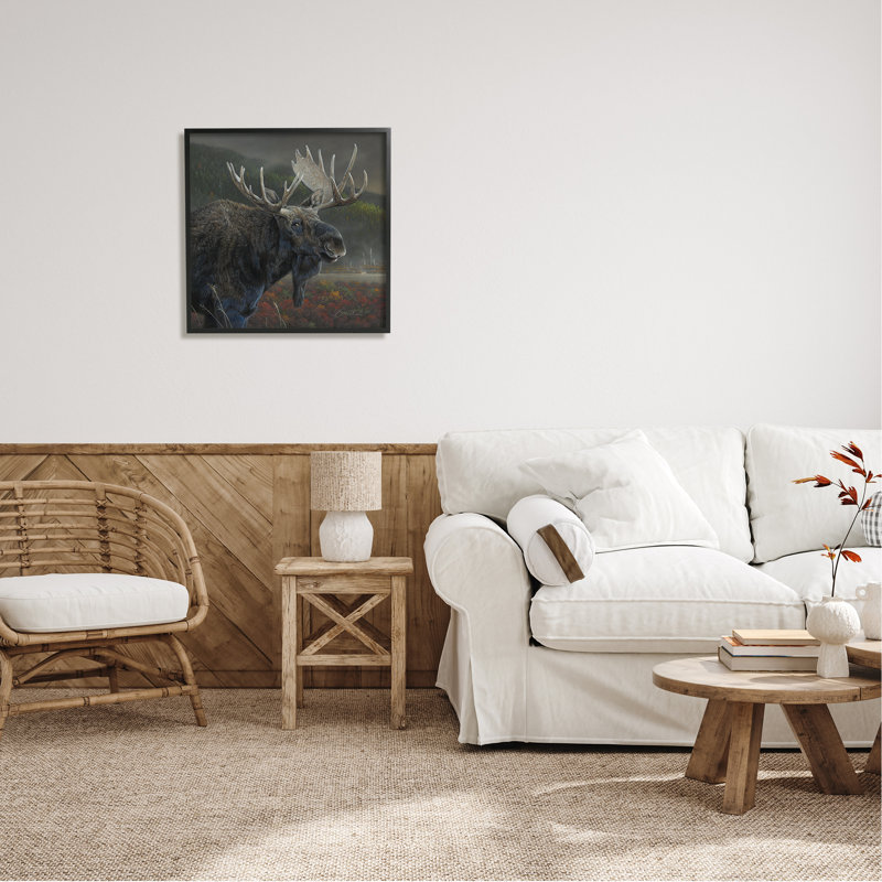 «Moose Dark Forest Landscape» encadré sur bois par Daniel Smith, peinture, H 24 po x l 24 po x P 1,5 po