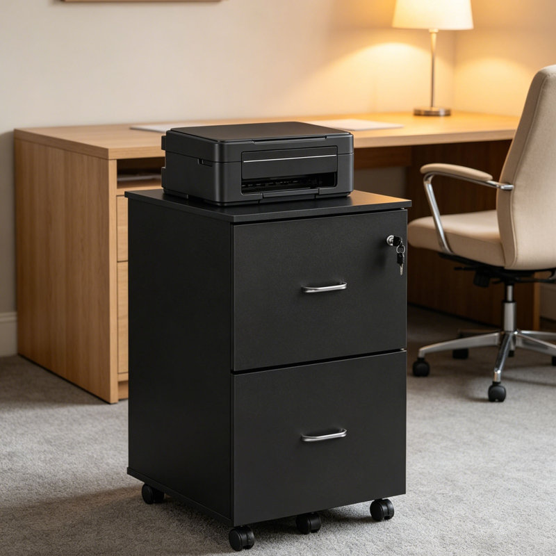 2-Drawer Locking File Cabinet, Small Rolling File Cabinet, Black