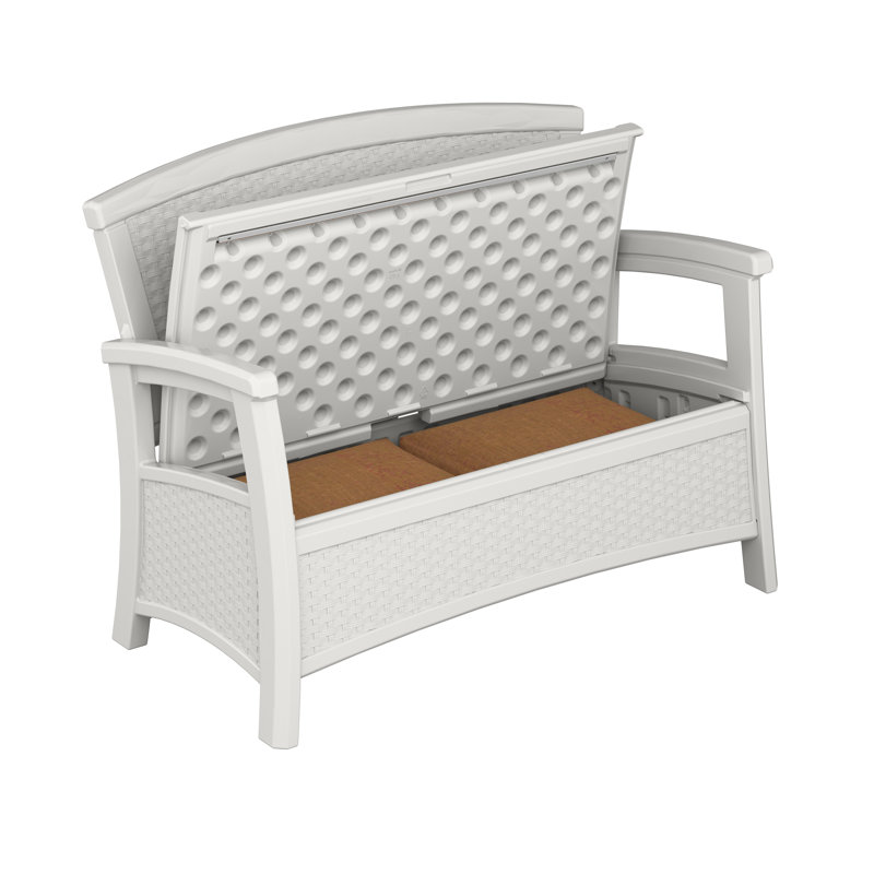 White Resin Wicker Outdoor Loveseat with Storage