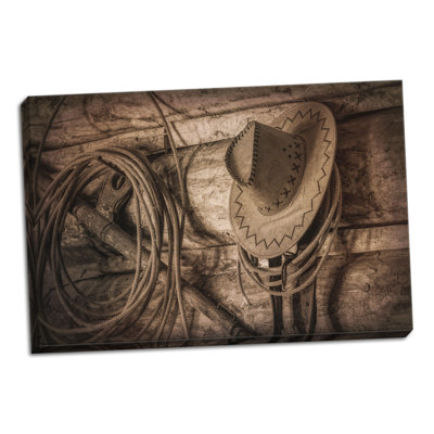 «Cowboy Hat and Rope», reproduction de photo sur toile tendue