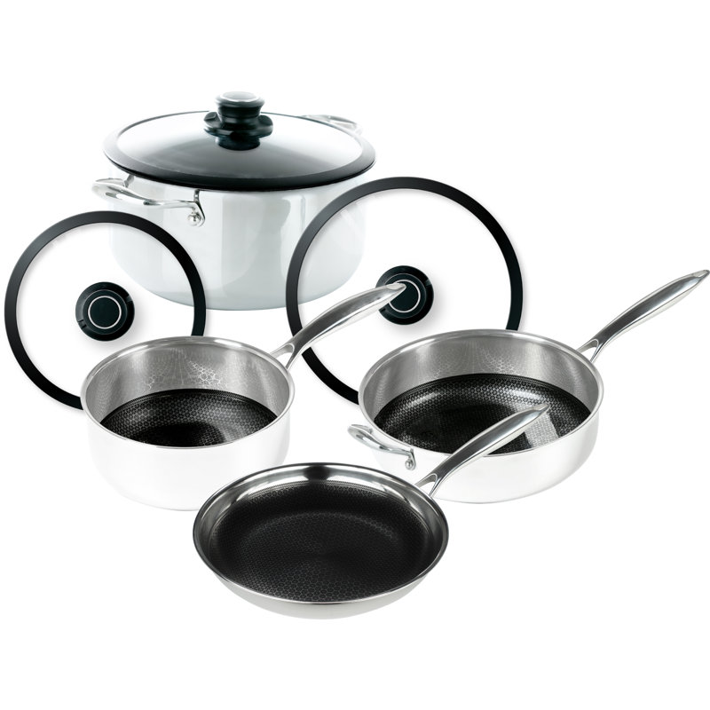7 Piece Stainless Steel Nonstick Cookware Set with Glass Lids