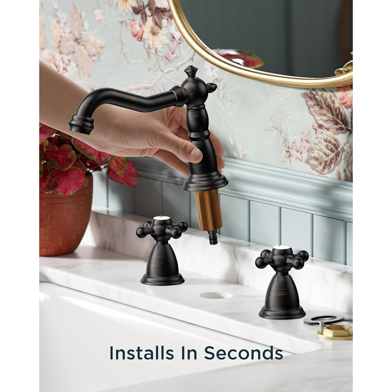 3 Hole Bathroom Faucets Oil Rubbed Bronze, 2 Handle 8 Inch Widespread Antique Faucet For Bathroom Vanity RV Farmhosue Sink With Metal Pop Up Drain And Supply Lines