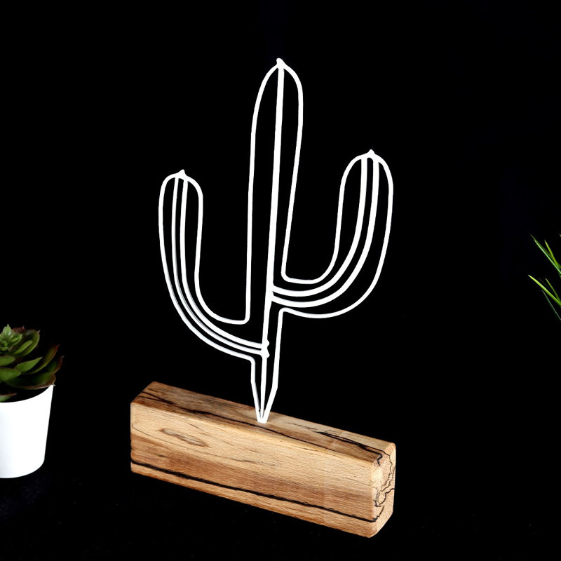Élégant objet décoratif, conception en métal blanc, 6,7 x 9,4 x 1,4 pouces | 100% métal avec une épaisseur de 2 mm, base en bois | Parfait pour la décoration intérieure et le bureau, esthétique moderne et minimaliste