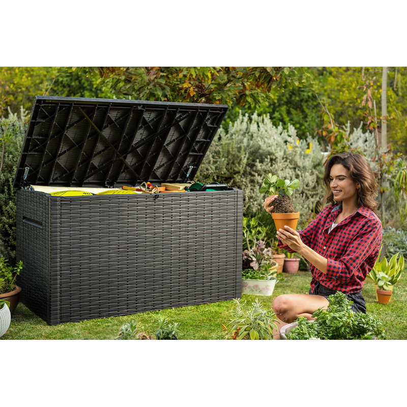 Boîte de rangement pour l'extérieur en résine durable 230 gallons Keter Java idéale pour le mobilier et les fournitures de patio