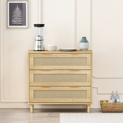 Modern 30.95" Storage Dresser, 3 Drawers, Oak, For Bedroom, Living Room, Dining Hallways, Contemporary Style 3 Unit. Natural & Quality . For Room. Ample Space Stylish Design