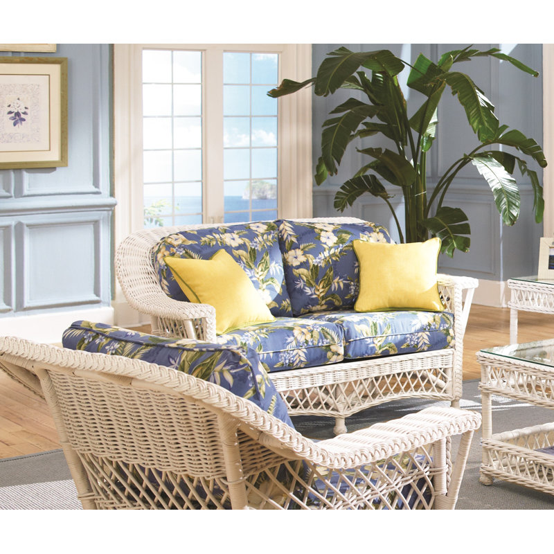 Rosado Upholstered 57'' Loveseat, White, Hickory Trellis 100% Polyester