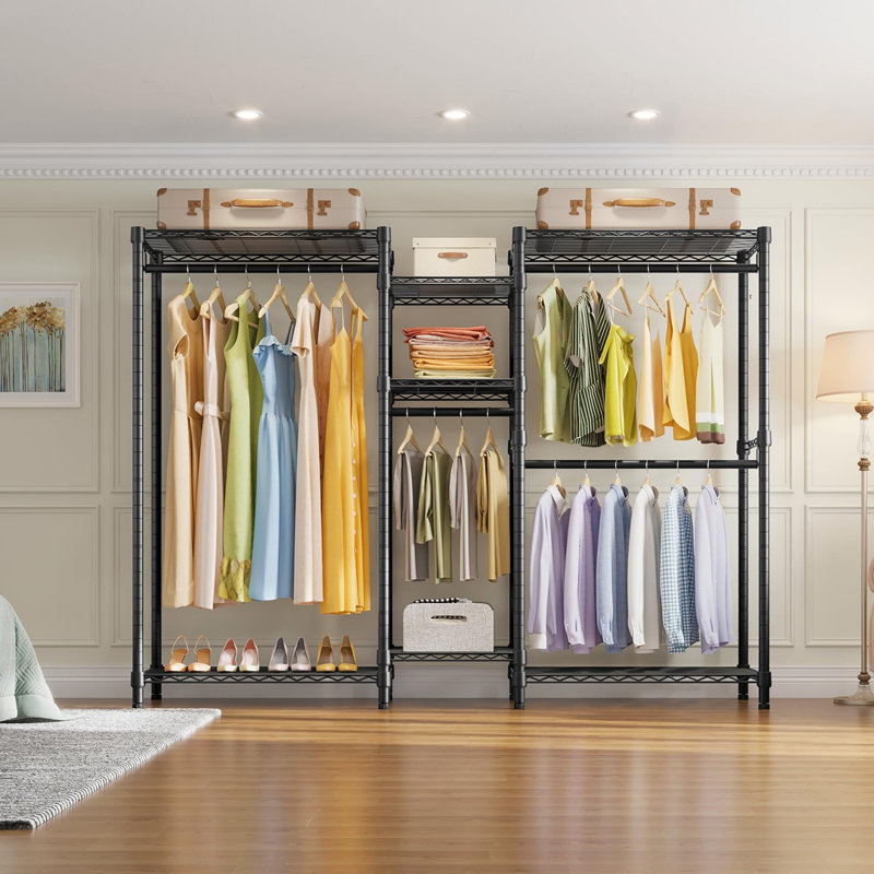 Black Heavy Duty Portable Wire Garment Rack with Shelves