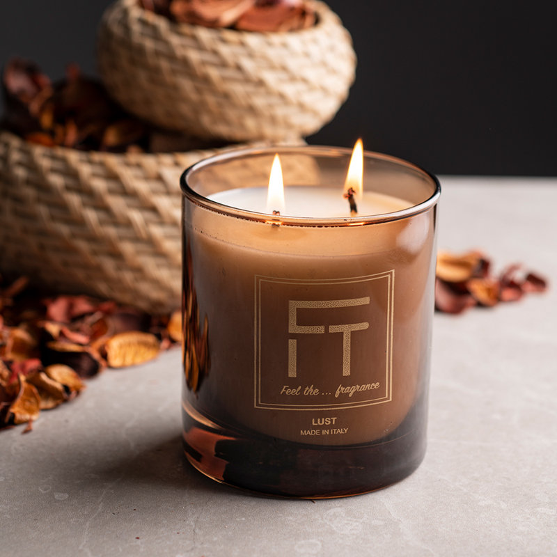 Passion Scented Designer Candle with Glass Holder, Amber
