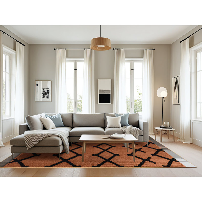 Machine Washable Trellis Brown Area Rug, Rectangle 8' x 10'