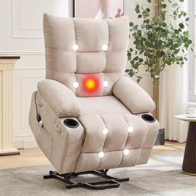 Power Lift Recliner Chair with Massage & Heat, Oversized Electric Recliner for Elderly, Side Pocket