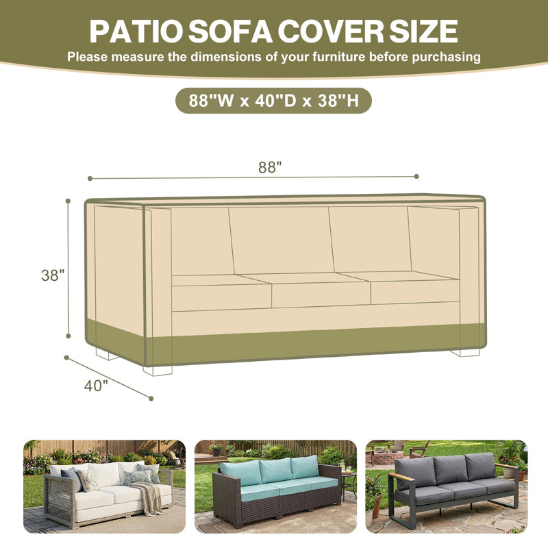 Housse pour causeuse de patio robuste Aoodor, Beige / vert - l 88 po x P 40 po x H 38 po