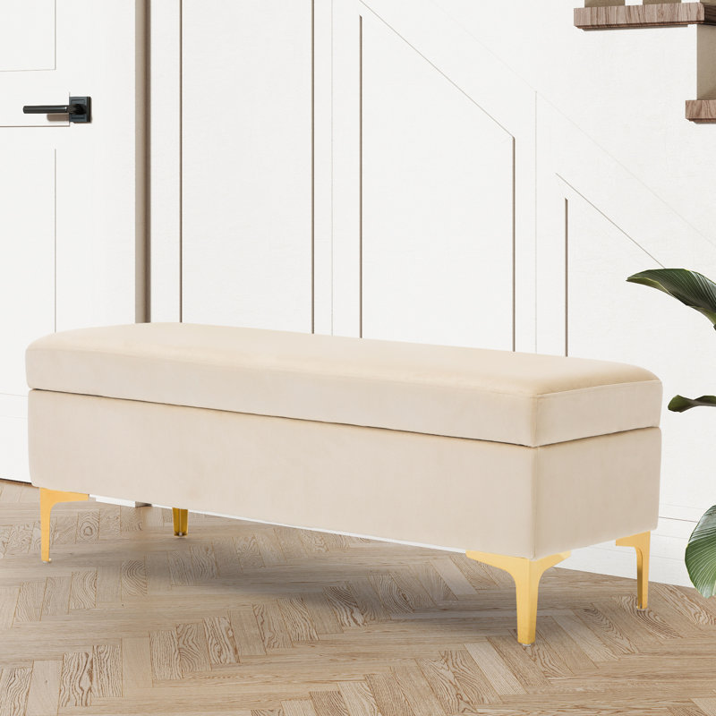 Noa 46.5"" Wide Mid-century Moden Velvet Flip Top Storage Bench for Entryway, Bedroom, Beige Velvet