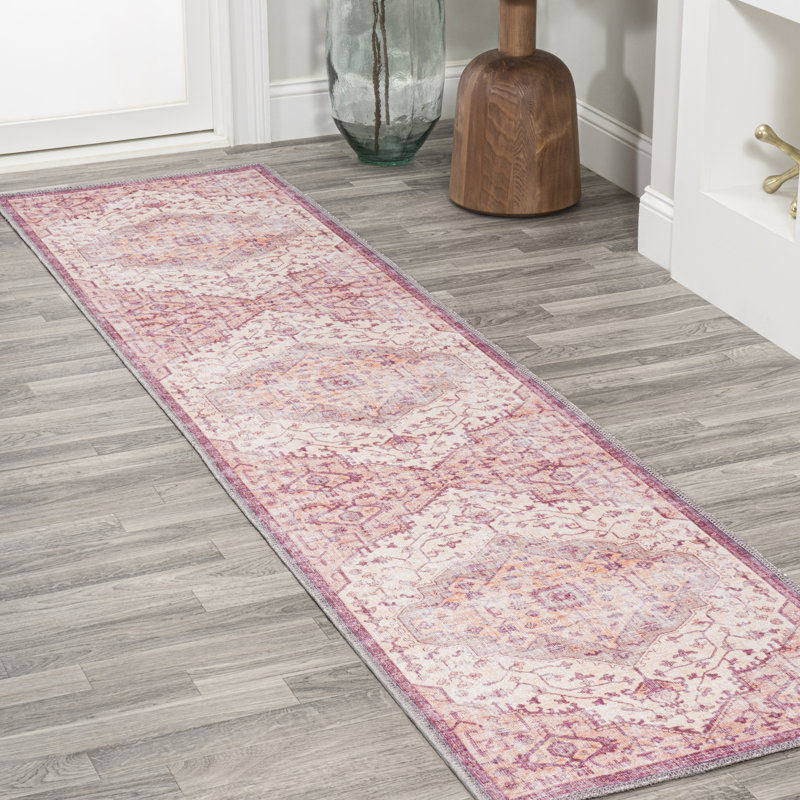 Scottsdale Ogee Medallion Machine-Washable Red/Orange/Cream Rug, Runner 2' x 8'