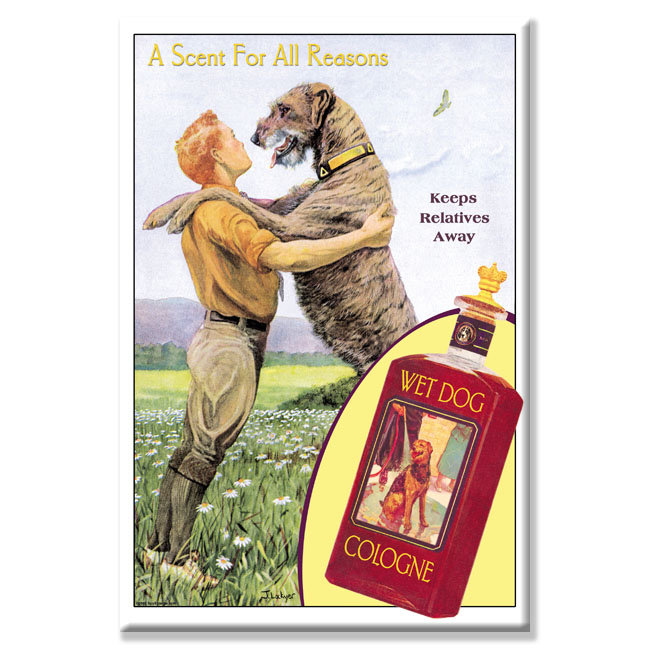 Publicité rétro sur toile tendue, Wet Dog, H 30 po x l 20 po