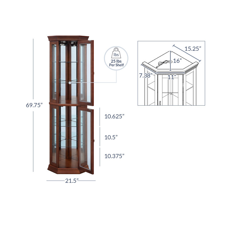 Vitrine de coin lumineuse 21,5 po, Noyer