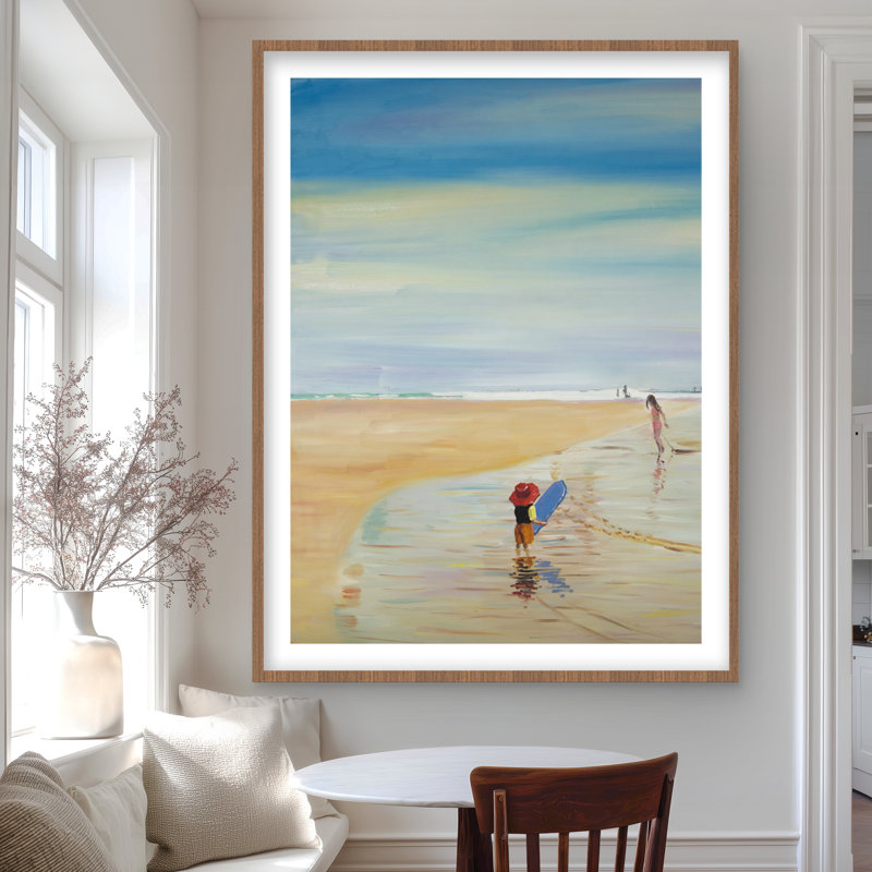 Children at the Beach - Coastal Contemporary, reproduction encadrée