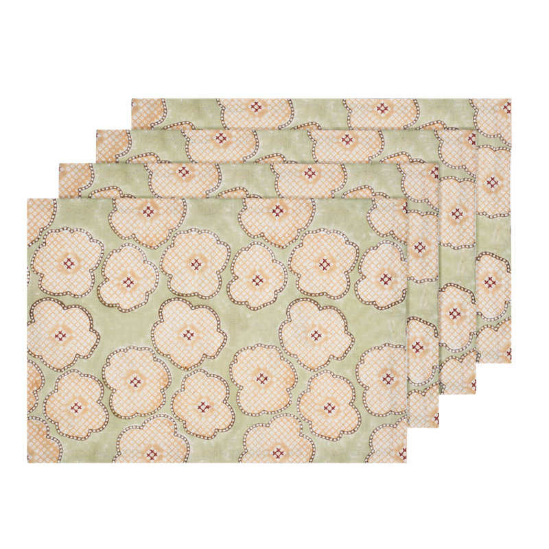 Floral Burst Table Placemat 14x20 Inch, Green