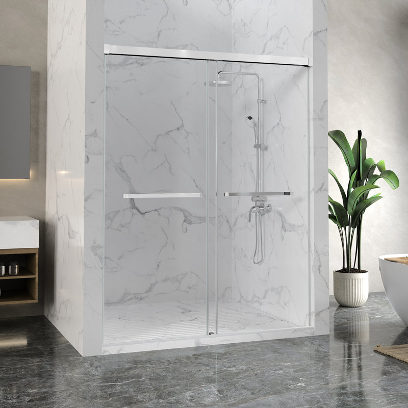Ward Series 76 In. X 56-60 In. Frameless Sliding Shower Door In Polished Chrome With 3/8" (10Mm) Tempered Clear Glass