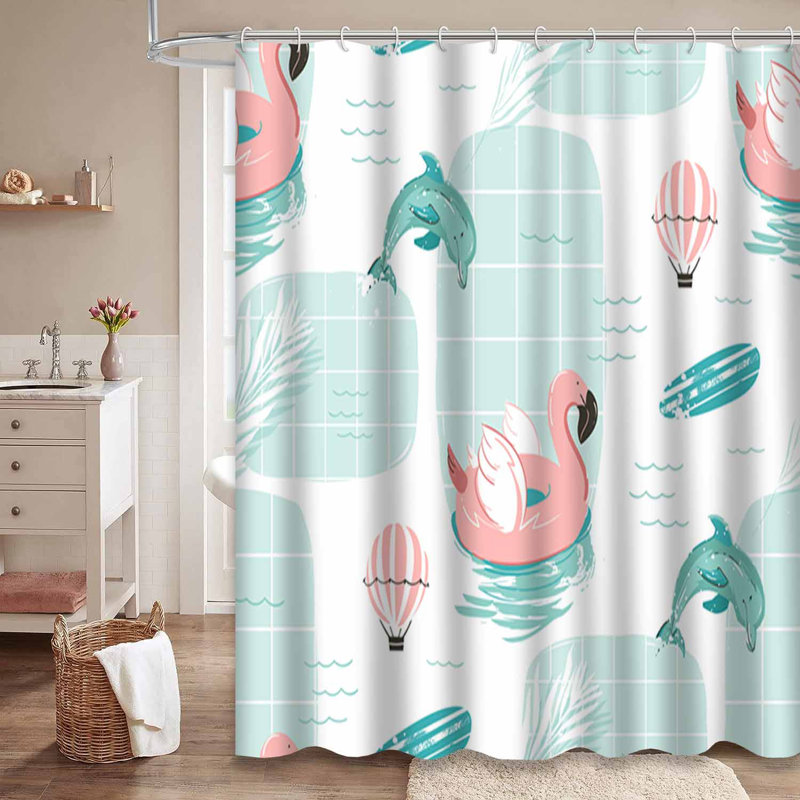 Rideau de douche imperméable à motif abstrait et tropical avec 12 crochets, L 72 po x l 84 po