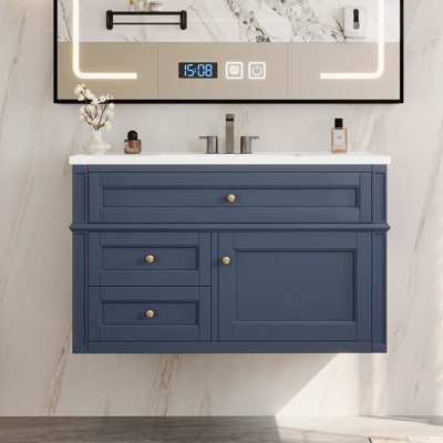 Wall Mounted Bathroom Vanity with 2 Drawers and 1 Tip-out Drawer