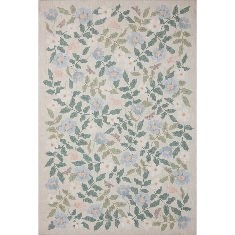 Rifle Paper Co. x Loloi Cotswolds COT-02 Primrose Sand Rug, Rectangle 5' x 7'6"