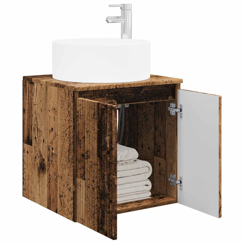 Single Bathroom Vanity with Ceramic Basin, Old Wood