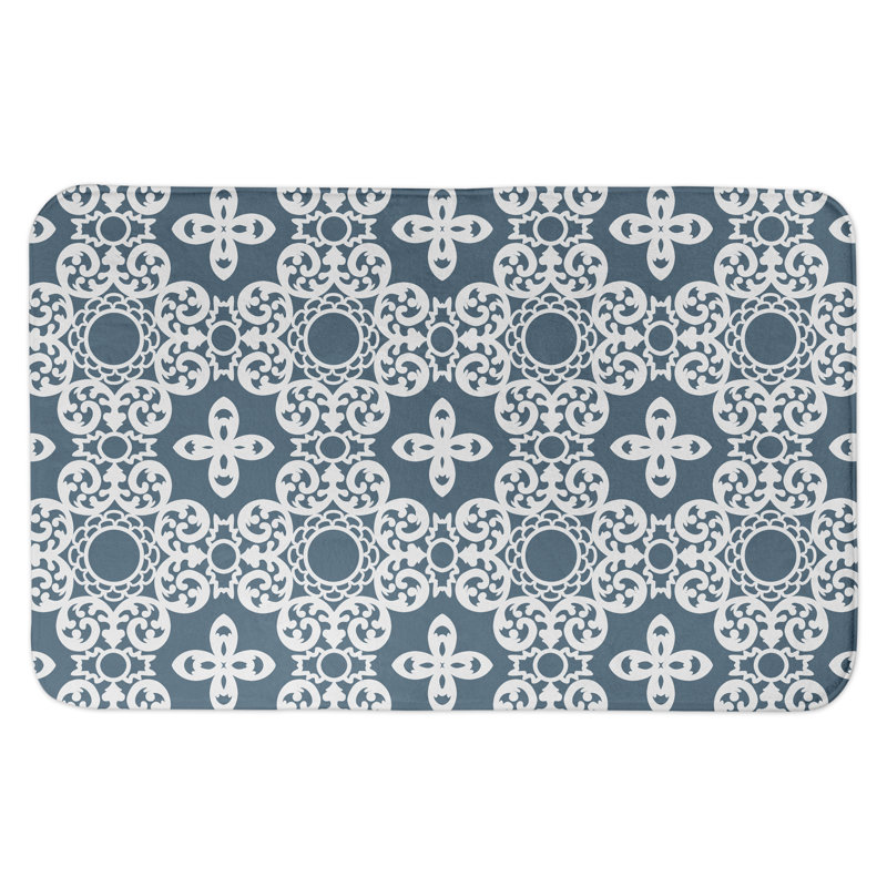 Tapis pour salle de bain rectangulaire à motif géométrique antidérapant, Bleu