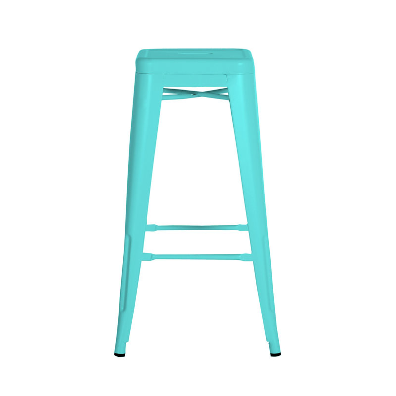 Wright Stackable Metal 30" Patio Bar Stool, Turquoise