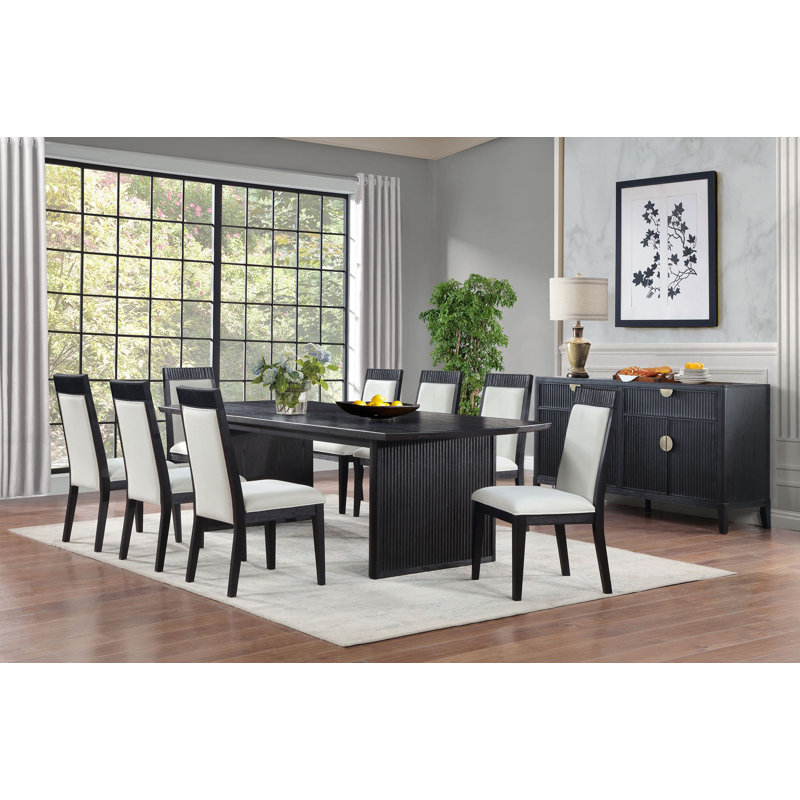 Brookmead 9-Piece Extension Leaf Dining Table Set Black, 9 Pieces: Table, 8 Chairs