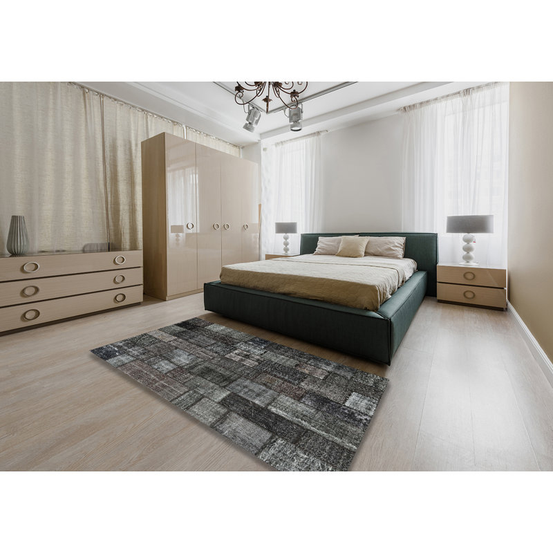 Tapis de zone noire contemporaine, Rectangle 5 pi x 7 pi