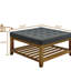 Lin avec base en bois de hêtre et tablette au design élégant gris foncé, grand repose-pieds carré pour le salon-1715603248