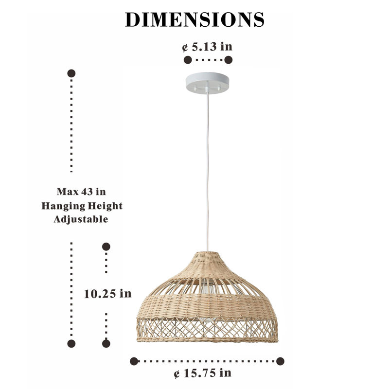 large 15.75" naturel rattan pendant light
