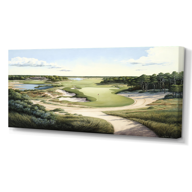 Parcours de golf en été - art encadré de golf, Toile tendue, H 28 po x l 60 po x P 1,5 po