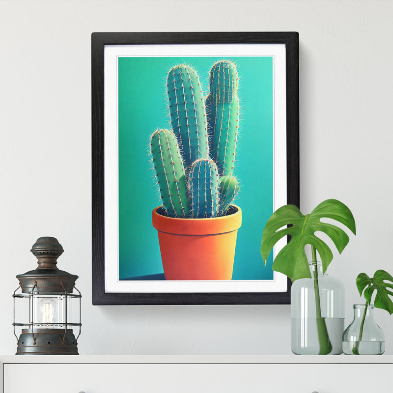 FRM-V0523-349X Cactus Cacti Potted - Single Picture Frame Print, Black Framed, 64cm H x 46cm W x 2cm D