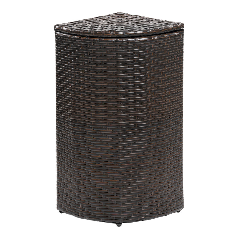 Brown Faux Wicker Corner Outdoor Trash Can with Lid