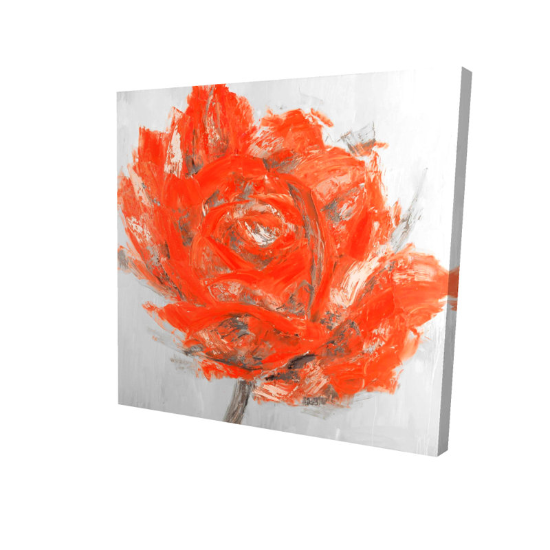 Abstrait fleur rouge - toile grise romantique, H 36 po x l 36 po