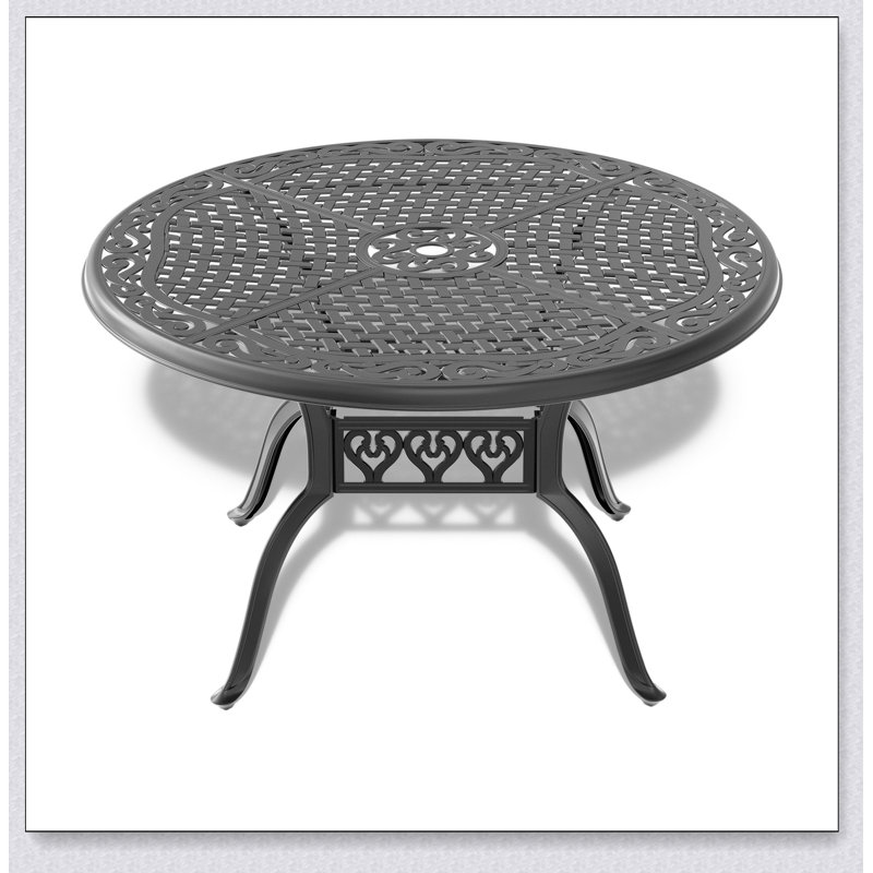 Table de salle à manger de 48 po en fonte d'aluminium avec cadre noir et trou pour parasol Structure de base solide, confortable, durable et magnifique