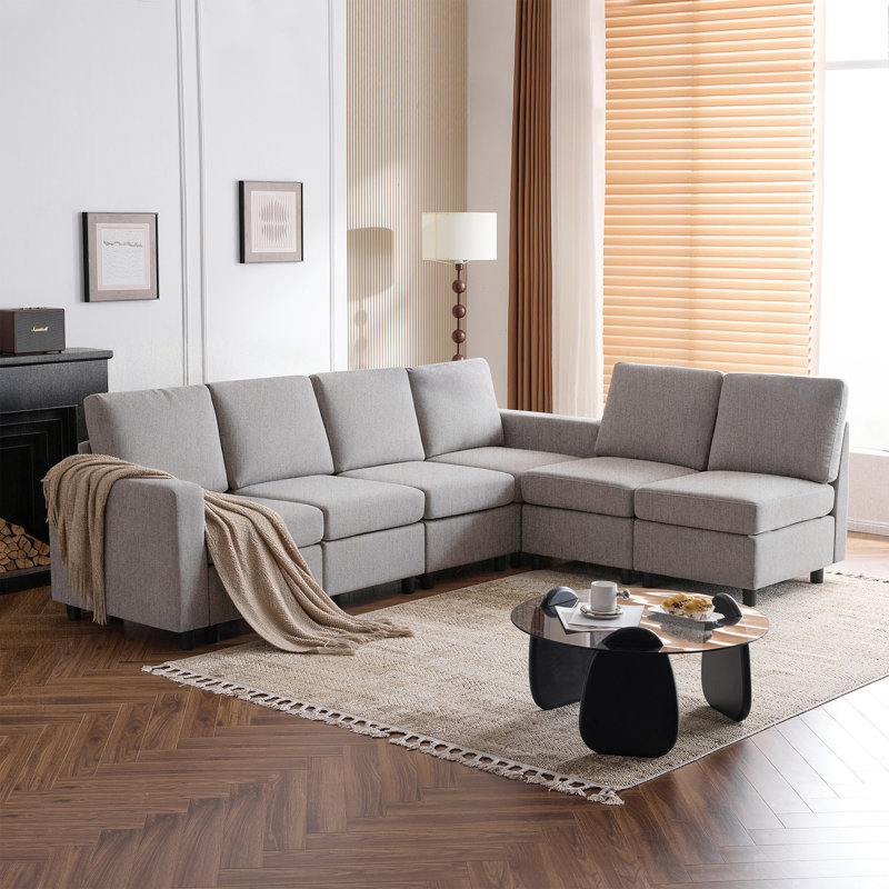 6 - Piece Modular Sectional Couch With Seat Storage, Modular Couches And Sofas Sectional For Living Room, Light Gray Chenille